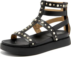 BEAU TODAY Gladiator Sandals for Women, Platform Studded Sandals Women, Comfortable Leather Walking Shoes, Ladies Summer Beach Shoes Dressy Casual Wedding