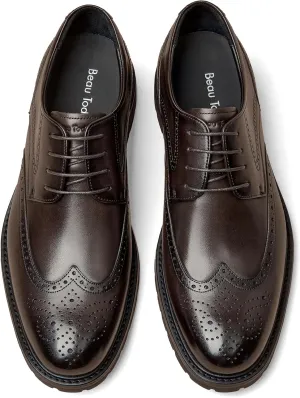 BEAU TODAY Mens Dress Shoes, Business Casual Oxford Shoes for Men, Formal Brogue Wingtip Men Shoes, Genuine Leather Comfortable Shoes for Men