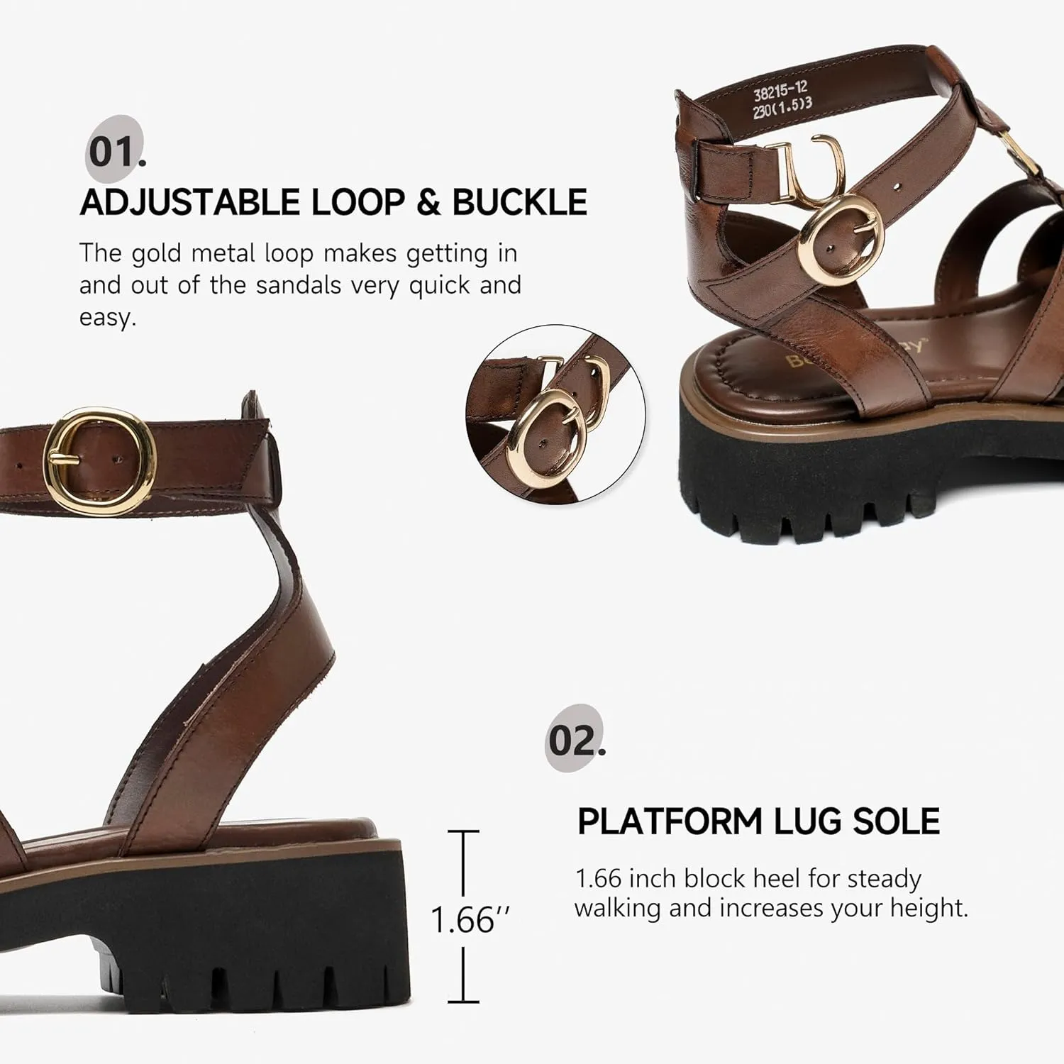 BEAU TODAY Women's Platform Fisherman Sandals, Chunky Gladiator Sandals for Women, Casual Open Toe Leather Sandals, Comfortable Lightweight Dressy Sandals with Ankle Buckle