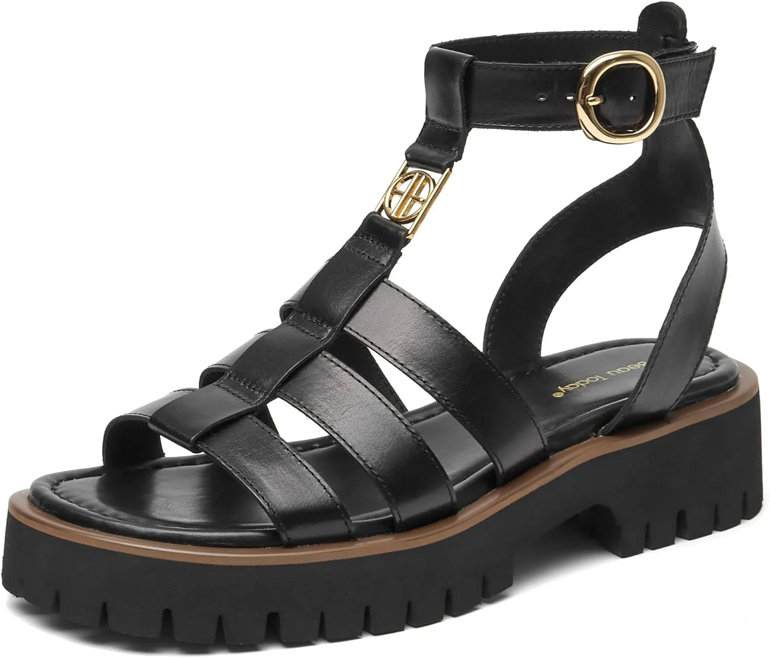 BEAU TODAY Women's Platform Fisherman Sandals, Chunky Gladiator Sandals for Women, Casual Open Toe Leather Sandals, Comfortable Lightweight Dressy Sandals with Ankle Buckle
