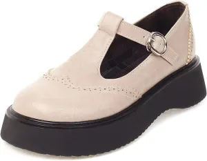 Betastella Women's T Strap Platform Mary Janes Goth Wedge Wingtips Vintage Gothic Shoes