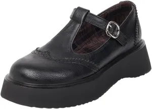 Betastella Women's T Strap Platform Mary Janes Goth Wedge Wingtips Vintage Gothic Shoes