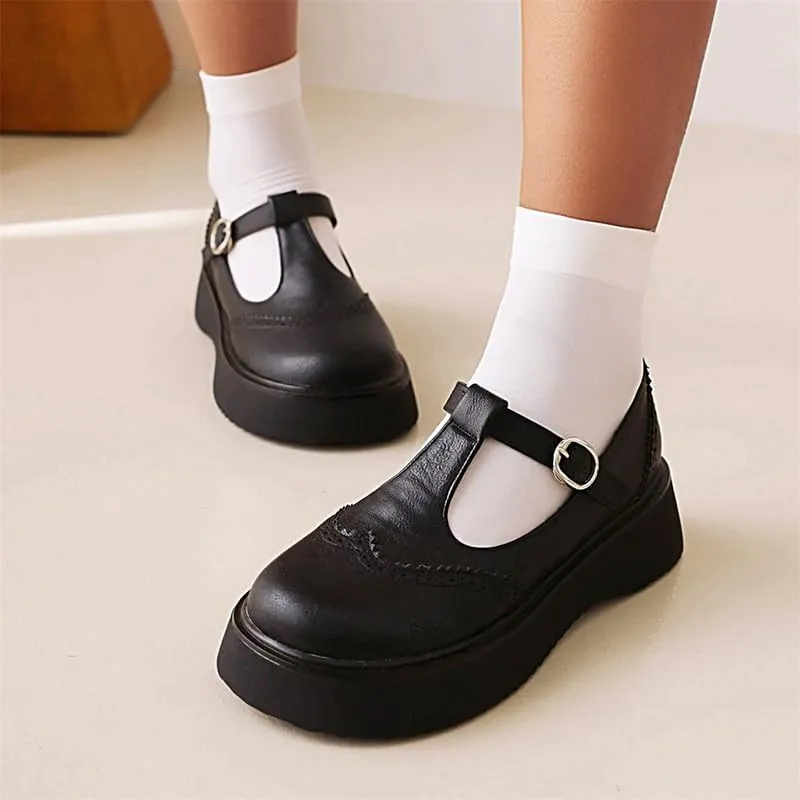 Betastella Women's T Strap Platform Mary Janes Goth Wedge Wingtips Vintage Gothic Shoes