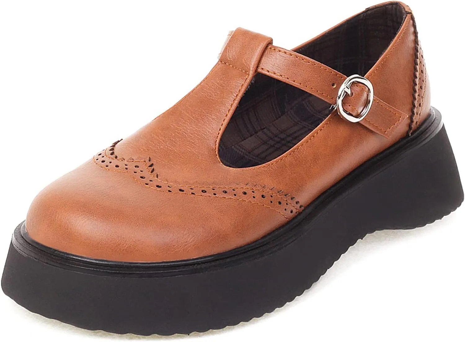 Betastella Women's T Strap Platform Mary Janes Goth Wedge Wingtips Vintage Gothic Shoes