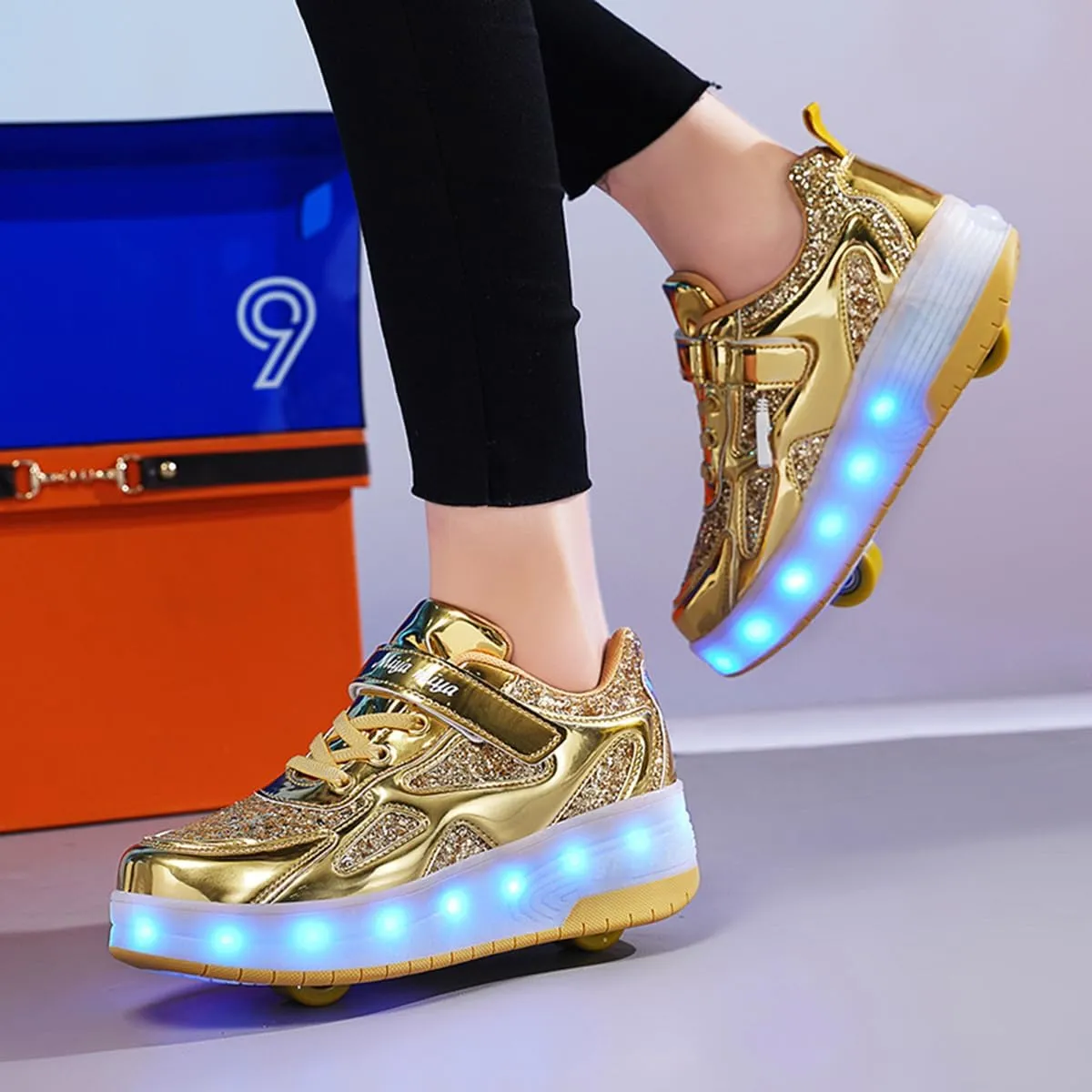 BFOEL Kids Roller Skates Light up Shoes with Double Wheel Shoes LED USB Charging Roller Sneakers for Girls Boys Birthday Christmas Day Best Gift