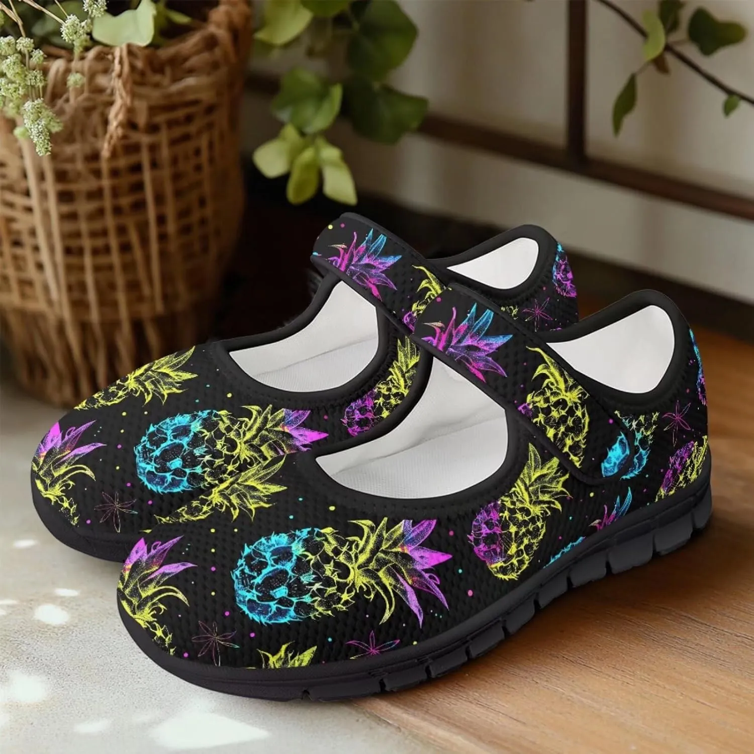 Binienty Women's Flats Mesh Mary Jane Shoes Round Toe Buckle Strap Tennis Walking Shoes Beach Travel Footwear