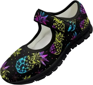 Binienty Women's Flats Mesh Mary Jane Shoes Round Toe Buckle Strap Tennis Walking Shoes Beach Travel Footwear