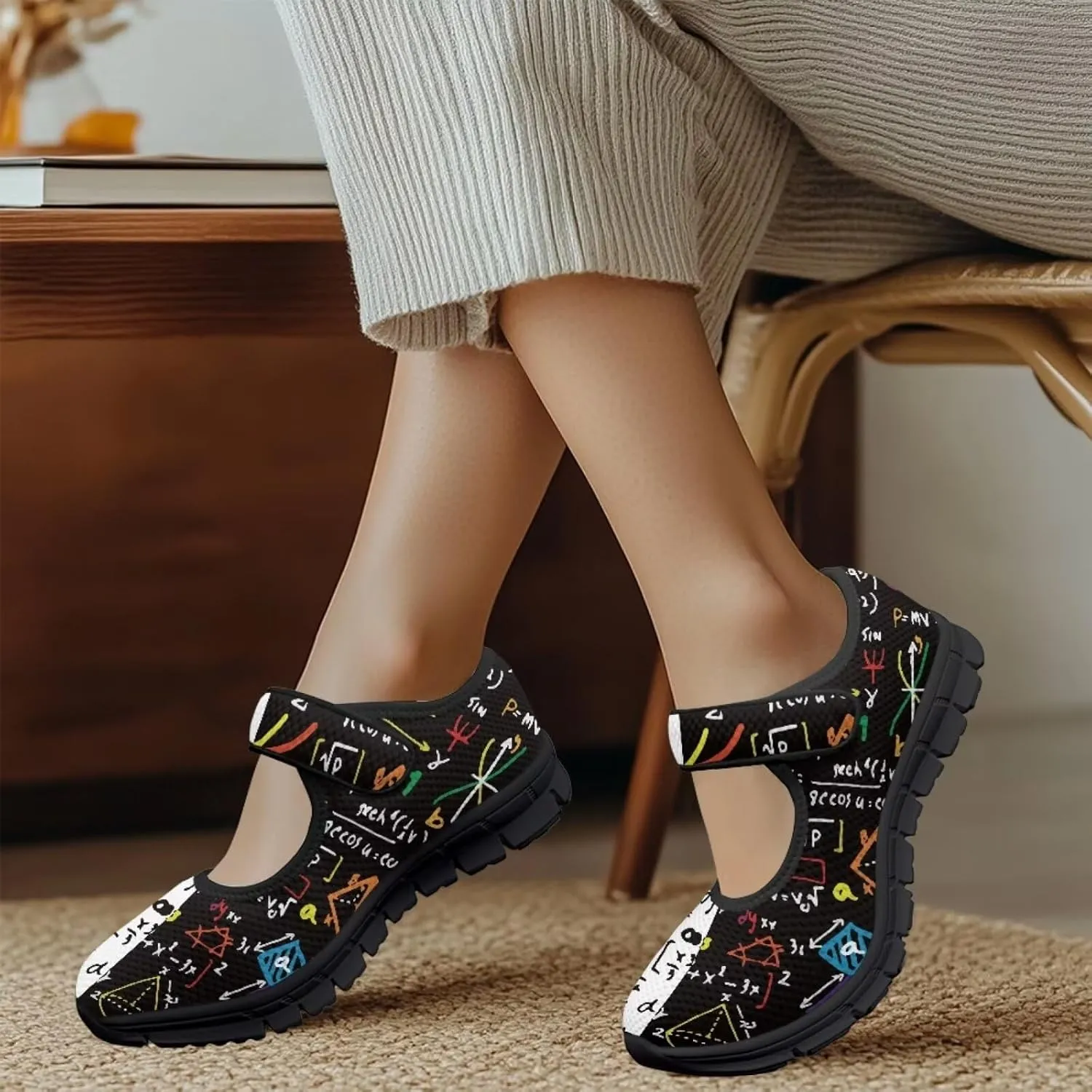 Binienty Womens Mary Jane Shoes Slip On Loafers with Adjust Hook and Loop Breathable Mesh Walking Sneakers