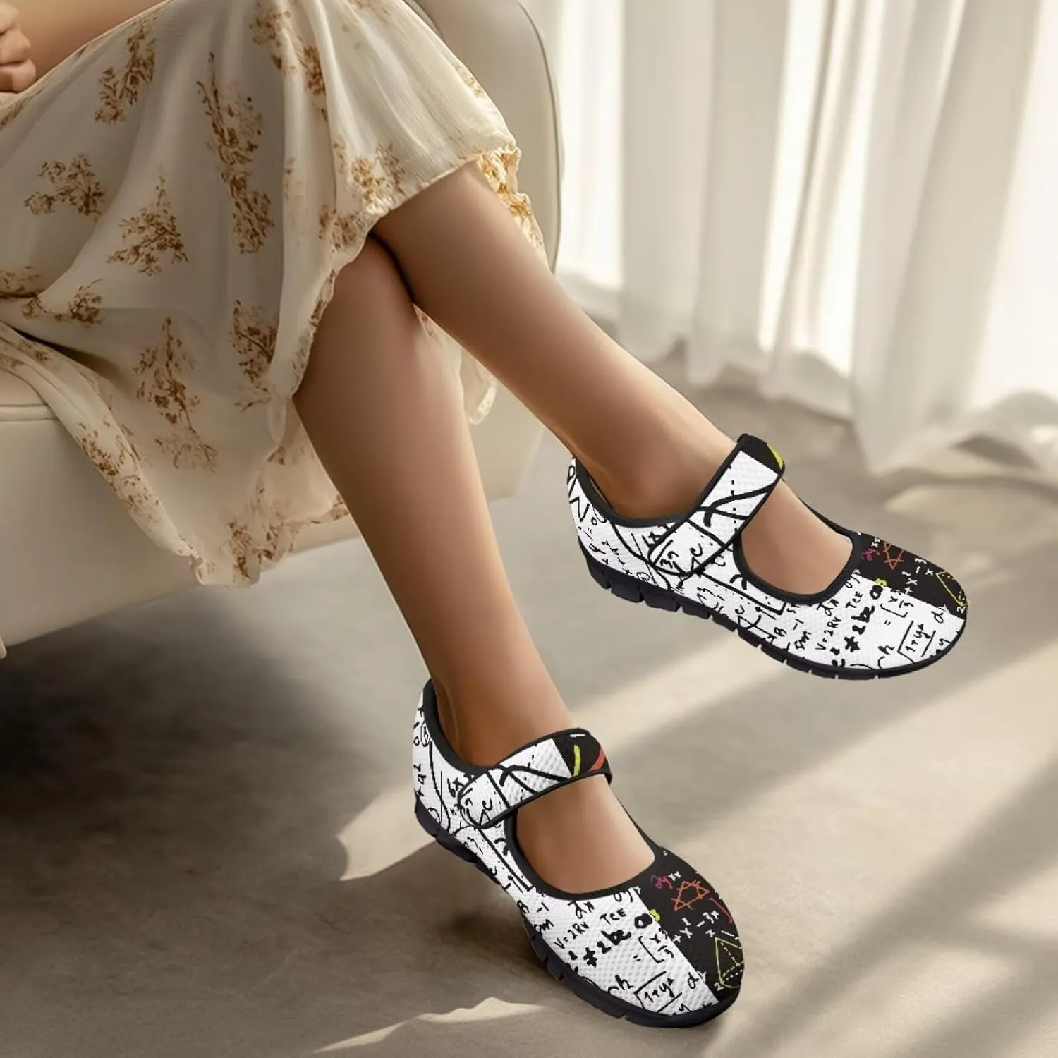 Binienty Womens Mary Jane Shoes Slip On Loafers with Adjust Hook and Loop Breathable Mesh Walking Sneakers