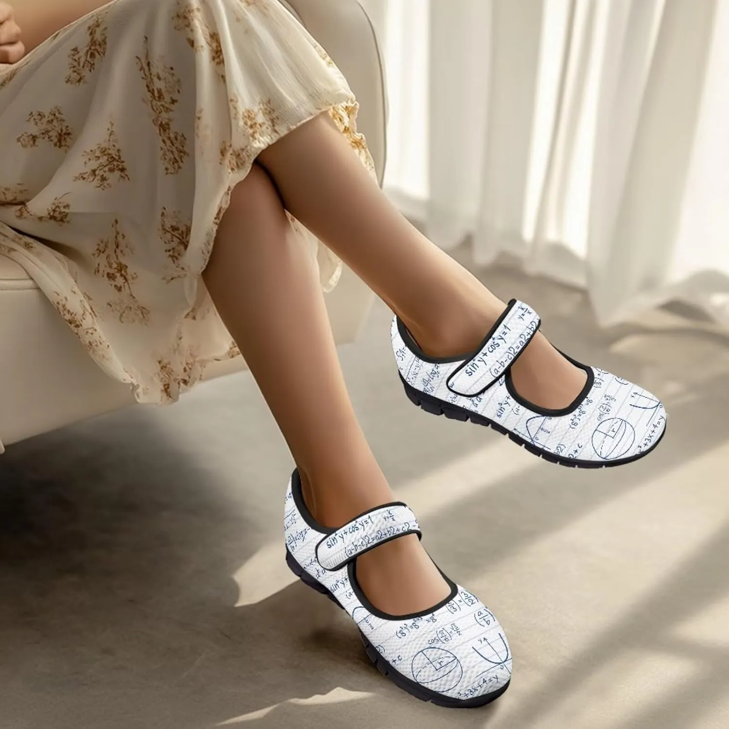 Binienty Womens Mary Jane Shoes Slip On Loafers with Adjust Hook and Loop Breathable Mesh Walking Sneakers