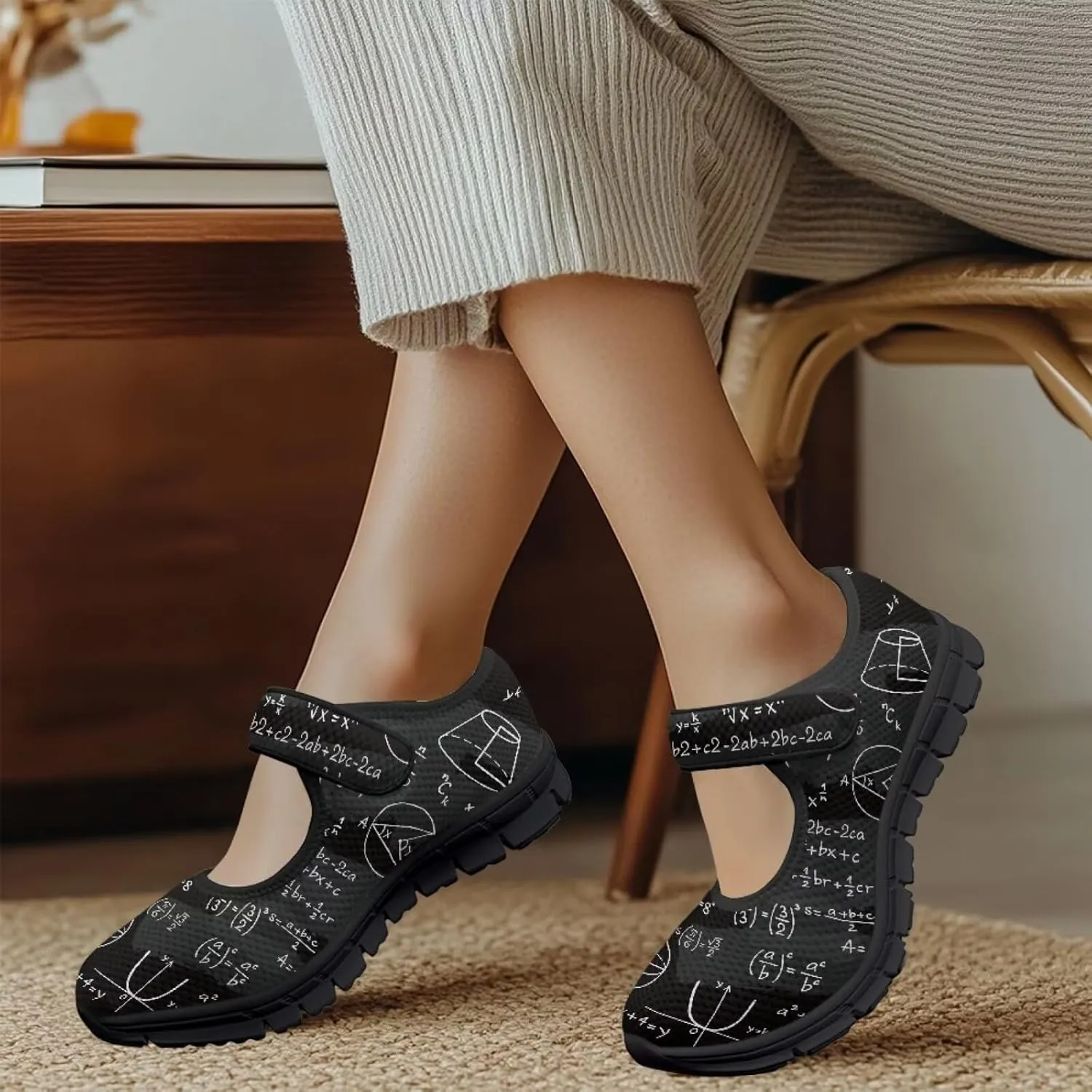 Binienty Womens Mary Jane Shoes Slip On Loafers with Adjust Hook and Loop Breathable Mesh Walking Sneakers