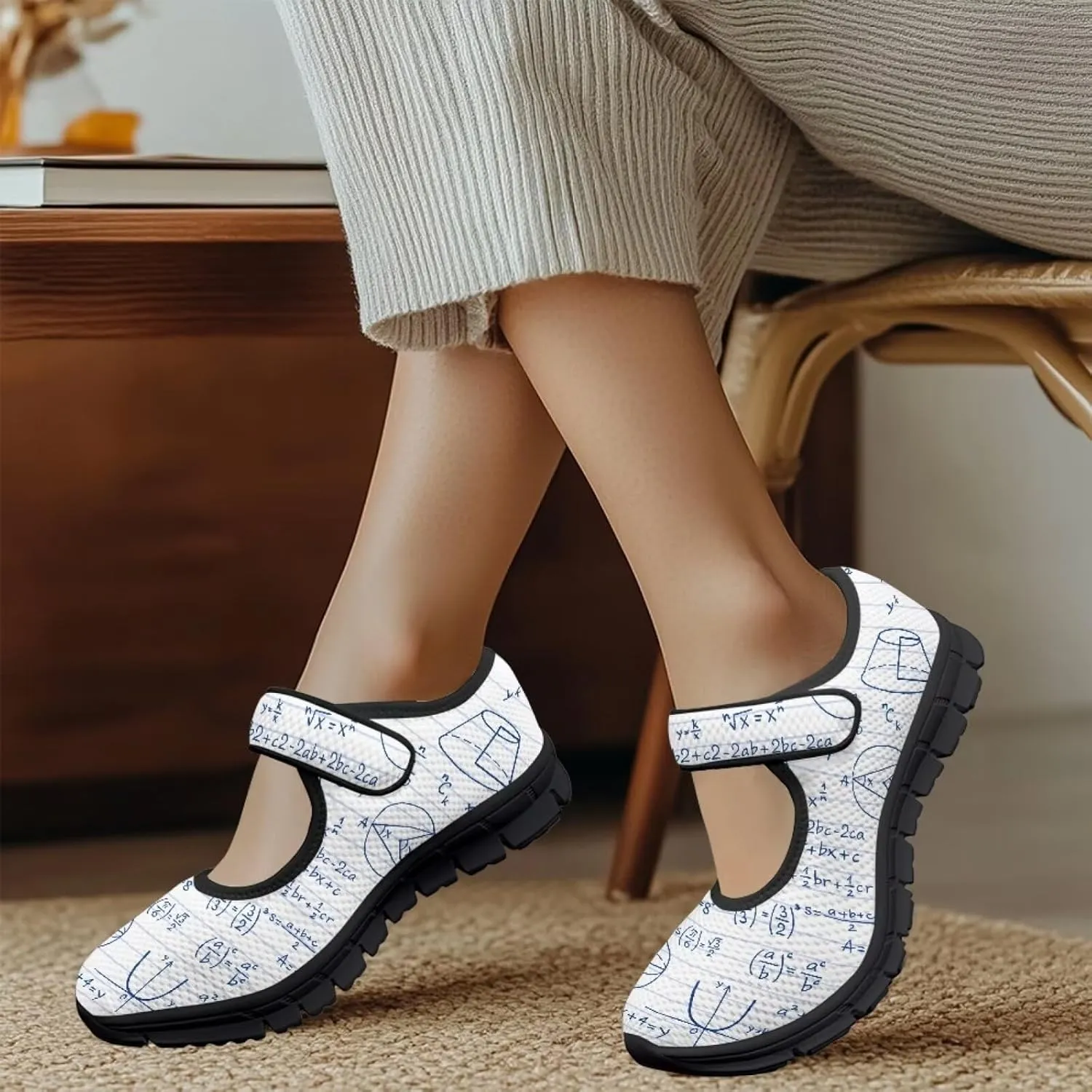Binienty Womens Mary Jane Shoes Slip On Loafers with Adjust Hook and Loop Breathable Mesh Walking Sneakers