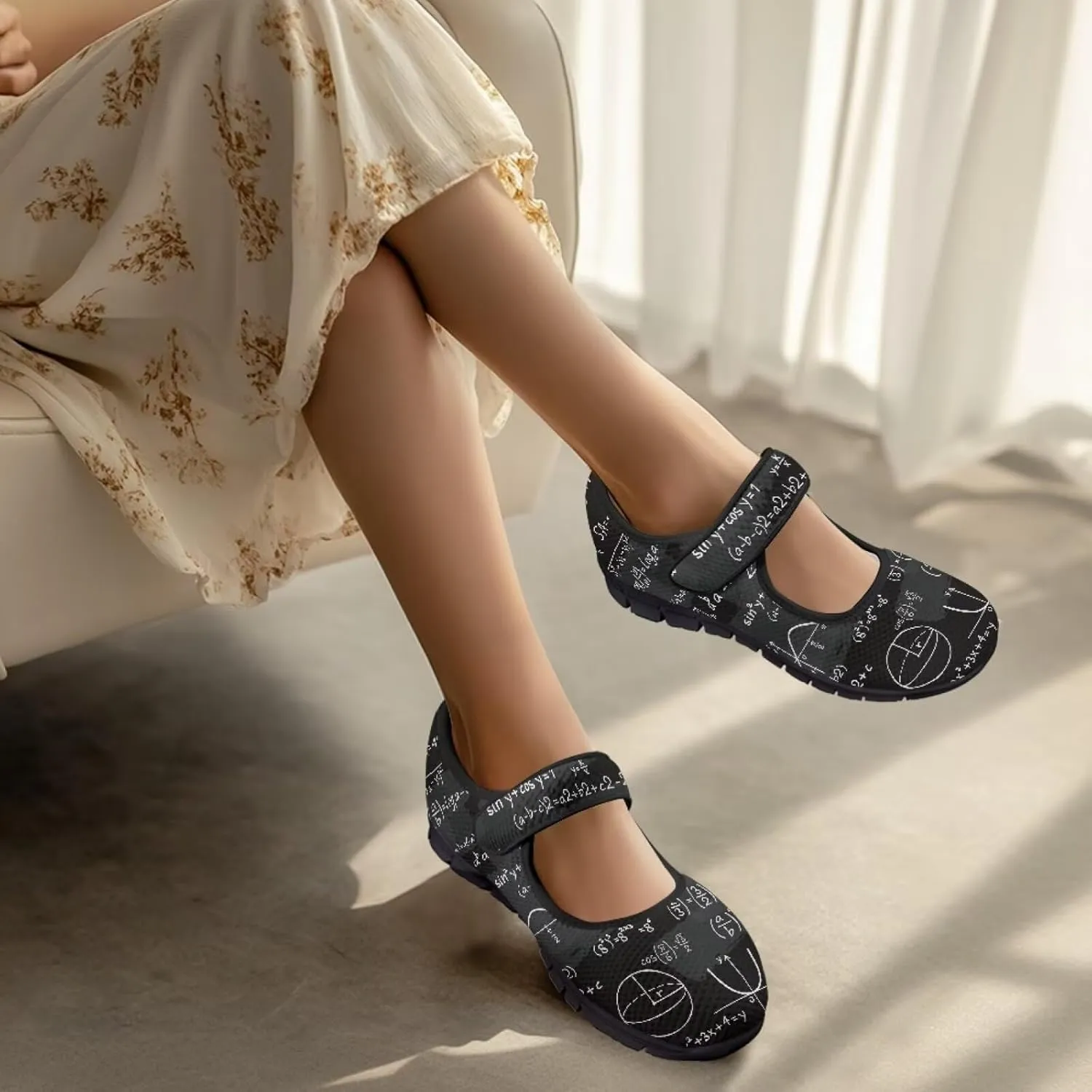 Binienty Womens Mary Jane Shoes Slip On Loafers with Adjust Hook and Loop Breathable Mesh Walking Sneakers