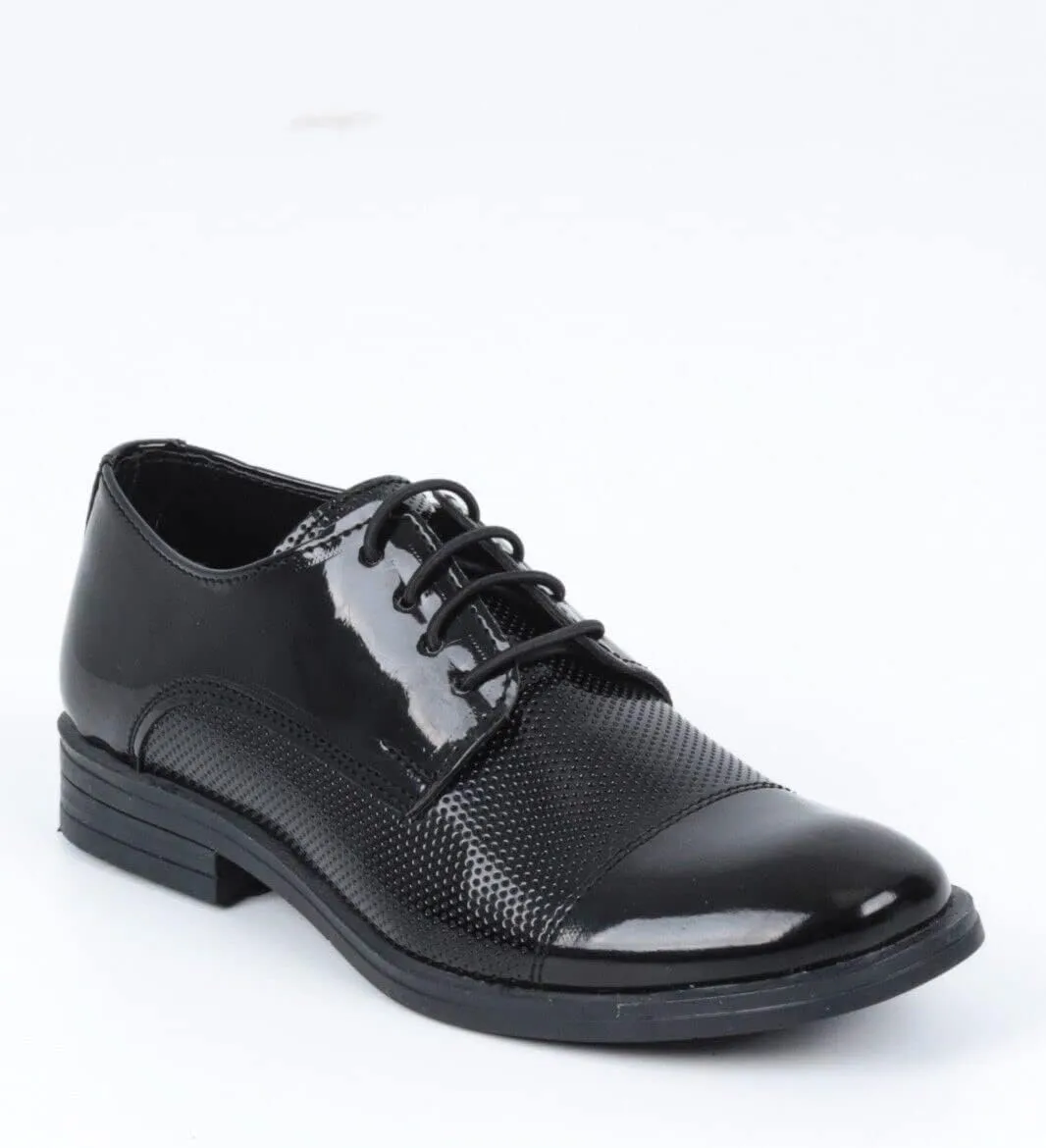 Boys Dotted Derby Patent Lace Up Black Dress Shoes Formal Wedding Prom Footwear
