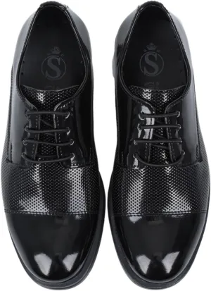 Boys Dotted Derby Patent Lace Up Black Dress Shoes Formal Wedding Prom Footwear
