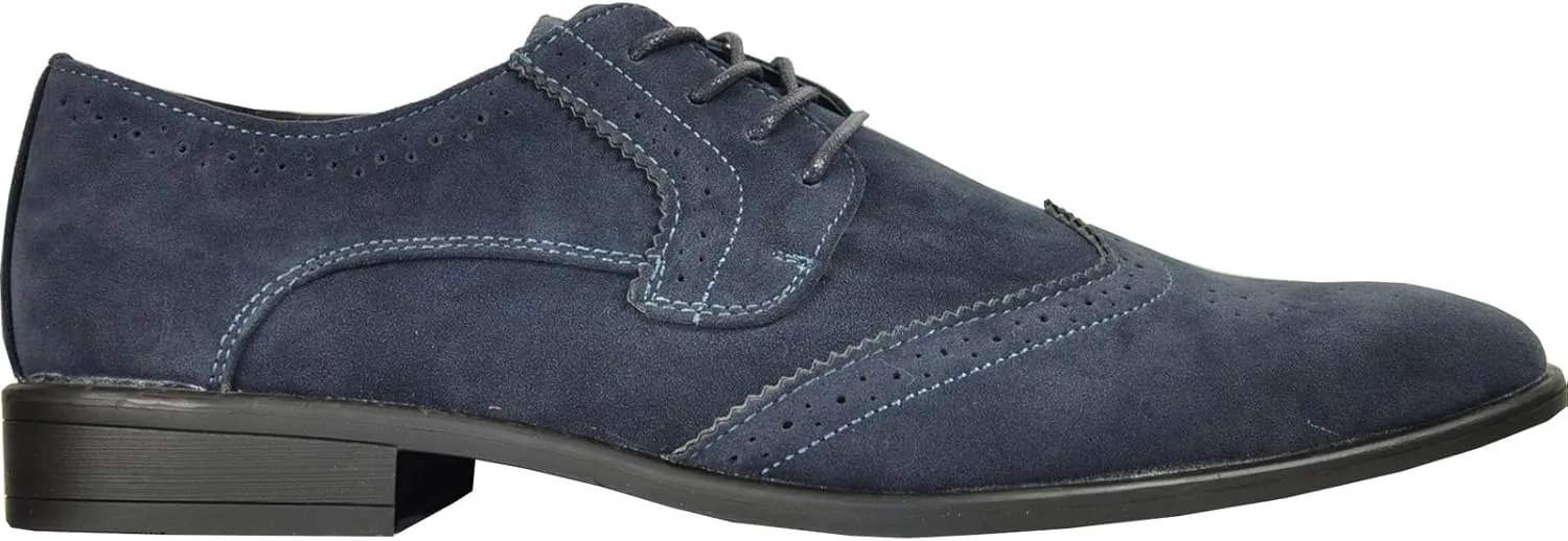 bravo! Men Dress Shoe King Classic Lace-up Oxford Plain or Cap Toe or Wingtip Leather Sock Medium and Wide Width Size from 6 to 18 Black Brown Cognac Blue Purple Red