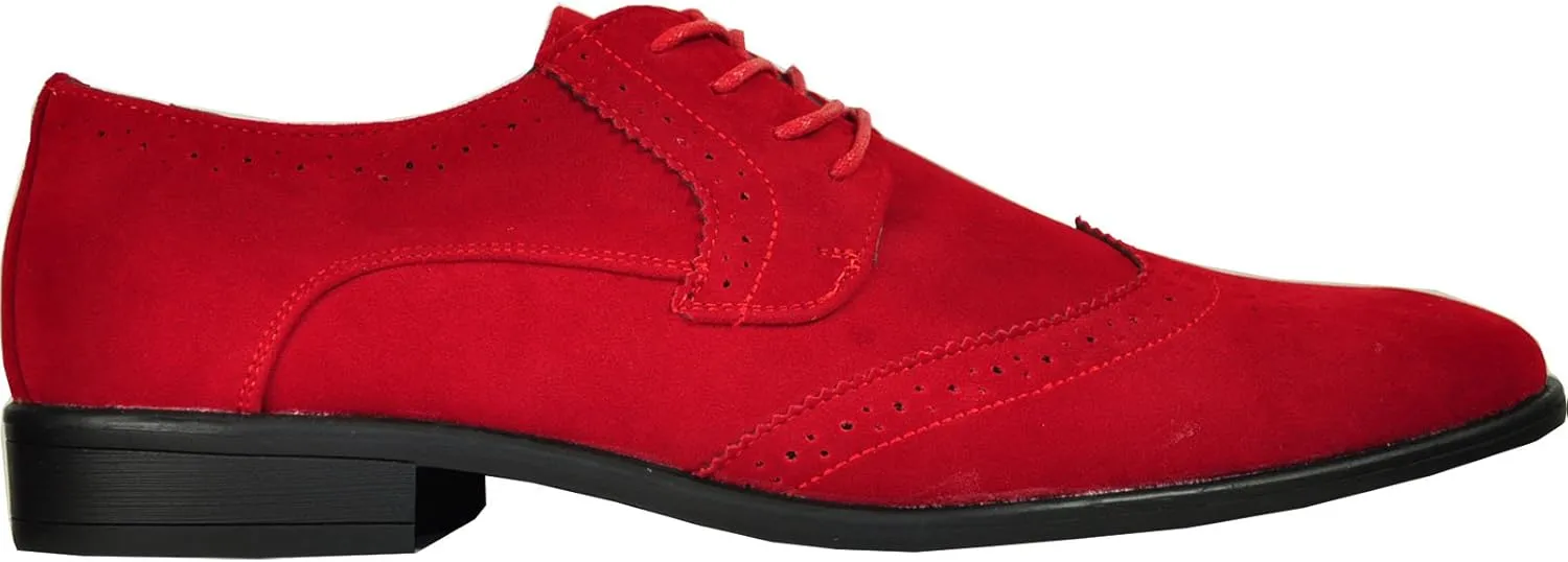 bravo! Men Dress Shoe King Classic Lace-up Oxford Plain or Cap Toe or Wingtip Leather Sock Medium and Wide Width Size from 6 to 18 Black Brown Cognac Blue Purple Red