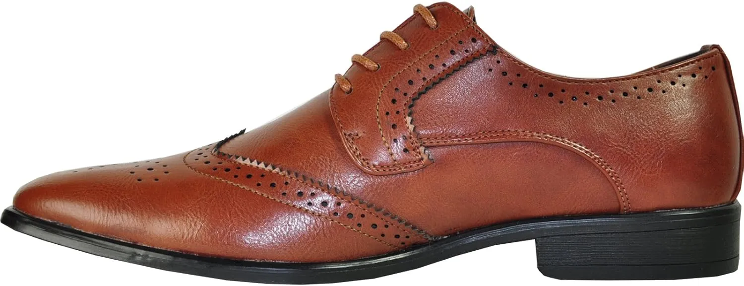 bravo! Men Dress Shoe King Classic Lace-up Oxford Plain or Cap Toe or Wingtip Leather Sock Medium and Wide Width Size from 6 to 18 Black Brown Cognac Blue Purple Red