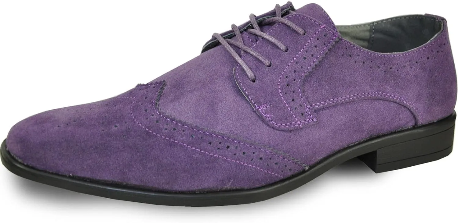bravo! Men Dress Shoe King Classic Lace-up Oxford Plain or Cap Toe or Wingtip Leather Sock Medium and Wide Width Size from 6 to 18 Black Brown Cognac Blue Purple Red