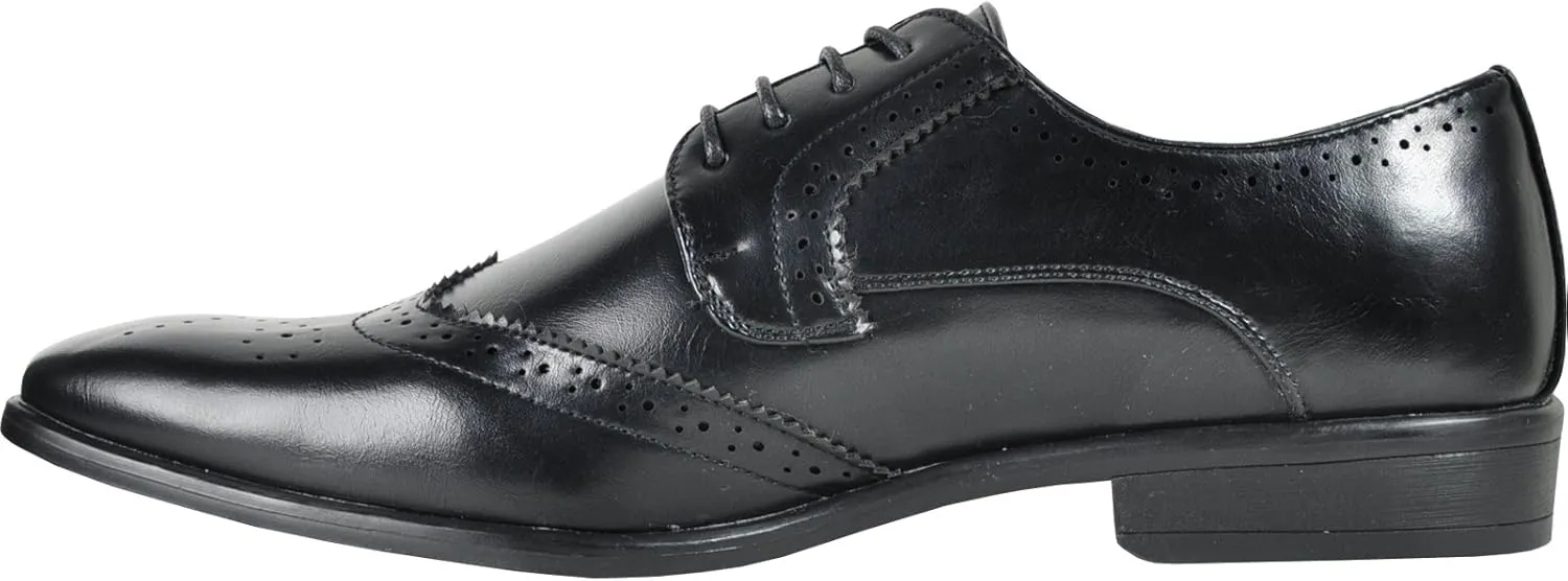 bravo! Men Dress Shoe King Classic Lace-up Oxford Plain or Cap Toe or Wingtip Leather Sock Medium and Wide Width Size from 6 to 18 Black Brown Cognac Blue Purple Red