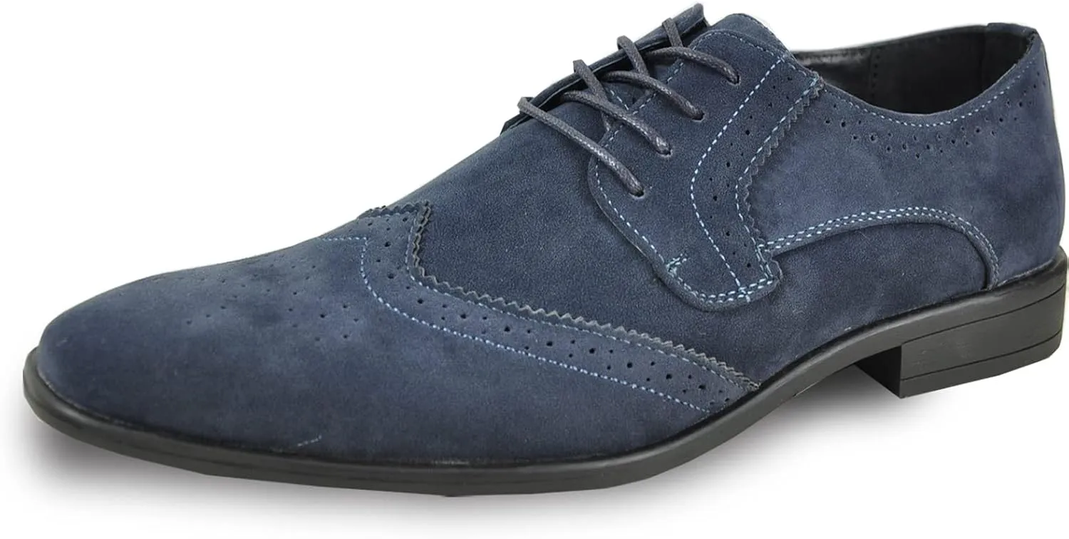 bravo! Men Dress Shoe King Classic Lace-up Oxford Plain or Cap Toe or Wingtip Leather Sock Medium and Wide Width Size from 6 to 18 Black Brown Cognac Blue Purple Red