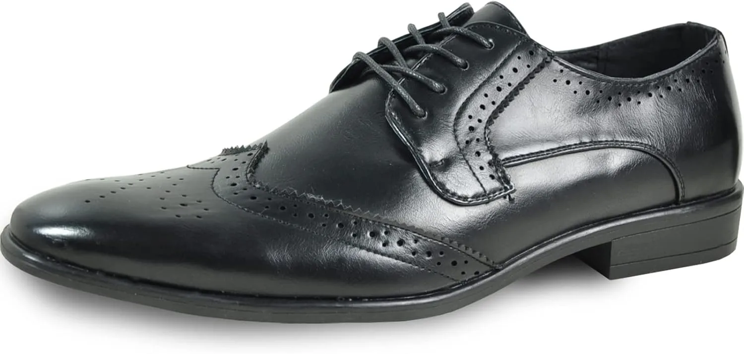 bravo! Men Dress Shoe King Classic Lace-up Oxford Plain or Cap Toe or Wingtip Leather Sock Medium and Wide Width Size from 6 to 18 Black Brown Cognac Blue Purple Red