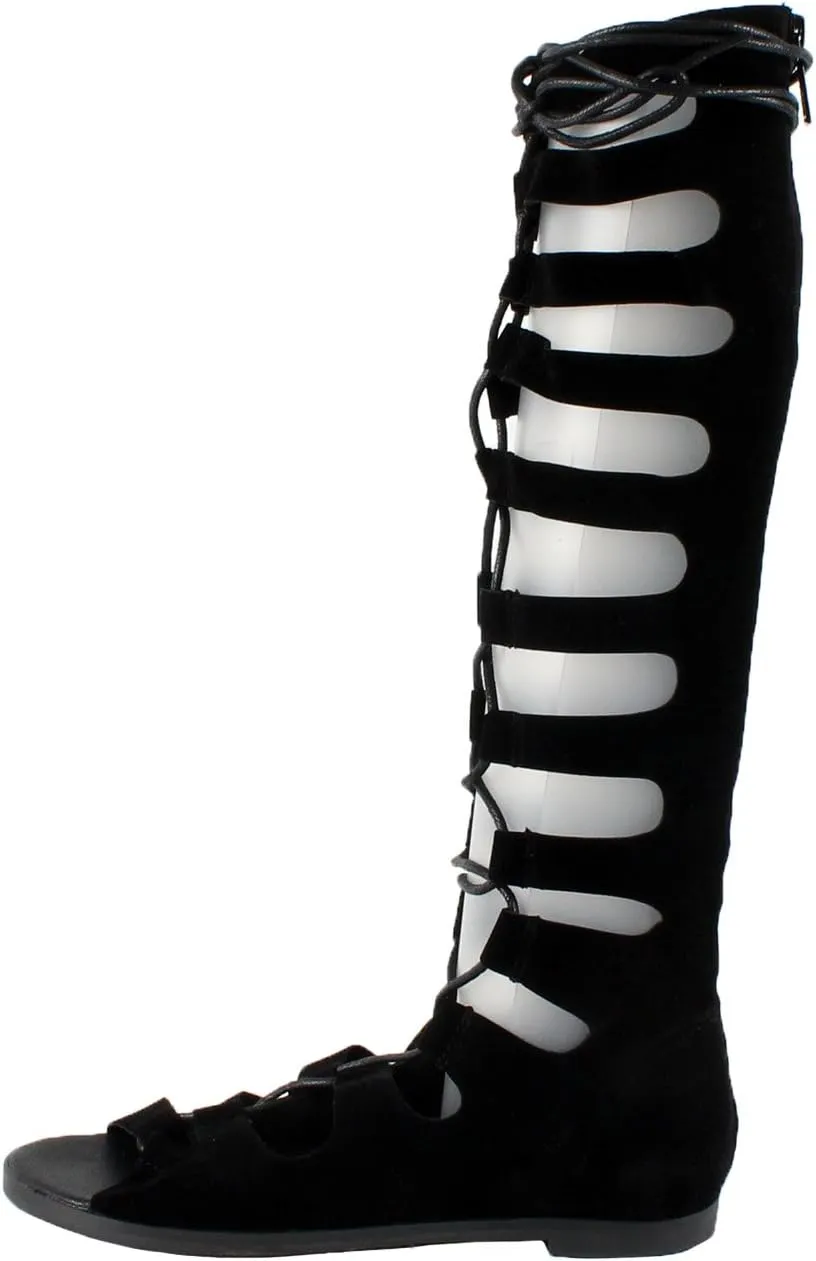 Breckelle's Women Suede Gilly Tie Peep Toe Knee High Gladiator Sandal