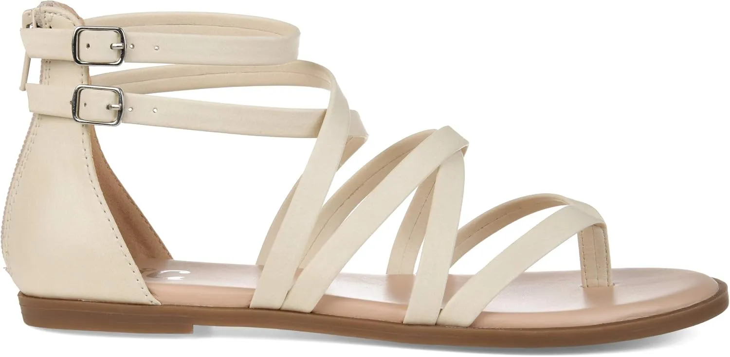 Brinley Co Comfort Womens Dual Buckle Gladiator Sandal Ivory, 7.5 Regular US