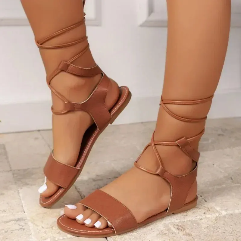 Brown Gladiator Sandal with Cross Straps