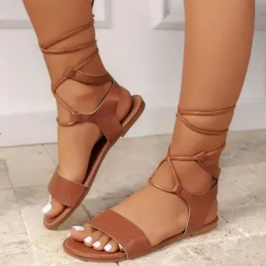 Brown Gladiator Sandal with Cross Straps
