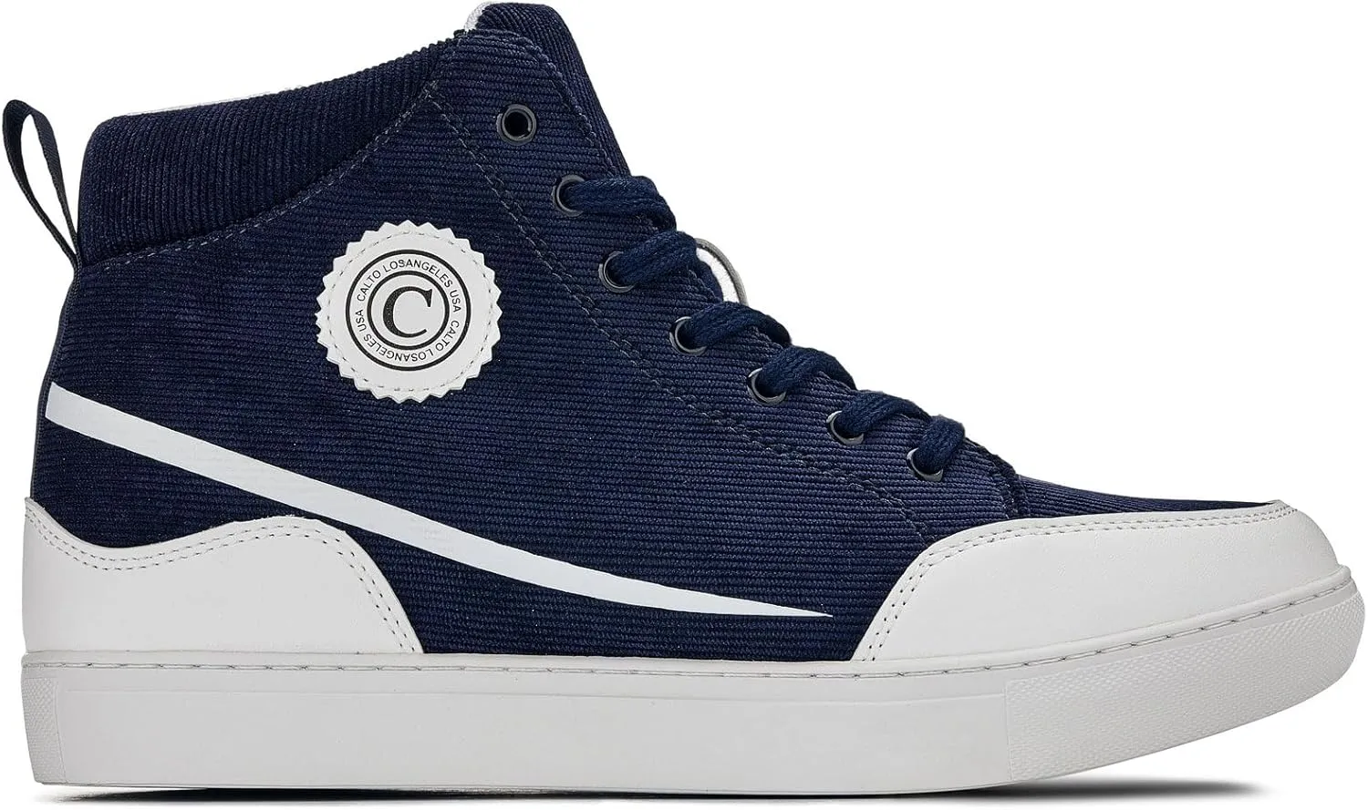 CALTO Men's Invisible Height Increasing Elevator Shoes - Navy Blue/White Sole Lace-up Corduroy Ankle Top Sneak-Boot - 2.6 Inches Taller - S4132 - Size 13 D(M) US