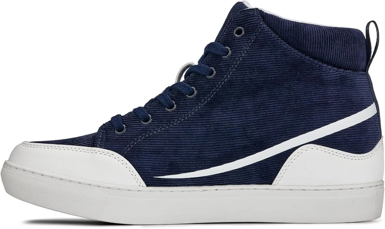 CALTO Men's Invisible Height Increasing Elevator Shoes - Navy Blue/White Sole Lace-up Corduroy Ankle Top Sneak-Boot - 2.6 Inches Taller - S4132 - Size 13 D(M) US