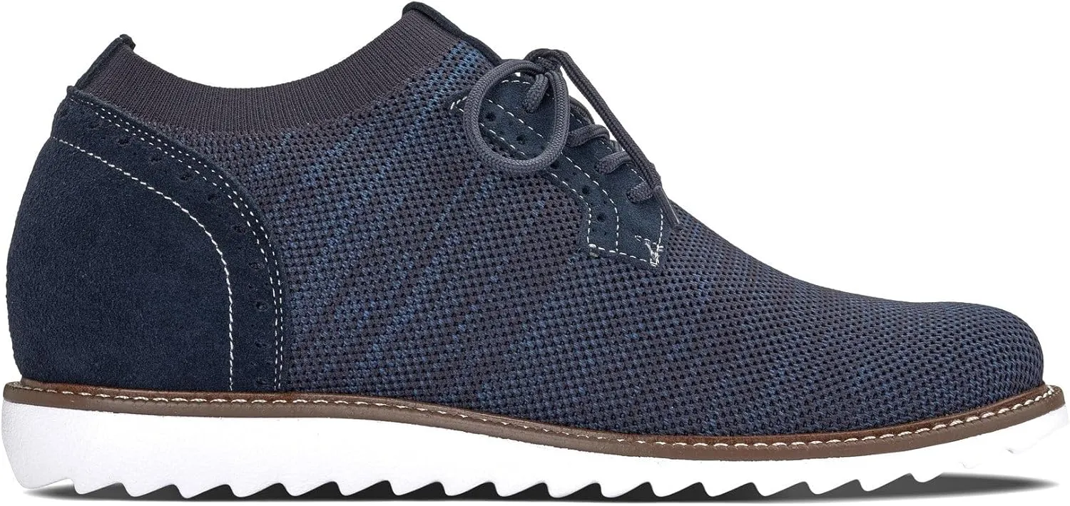 CALTO Men's Invisible Height Increasing Elevator Shoes - Navy Lightweight Lace-up Casual Derby - 3.2 Inches Taller - J1507 - Size 10.5 D(M) US