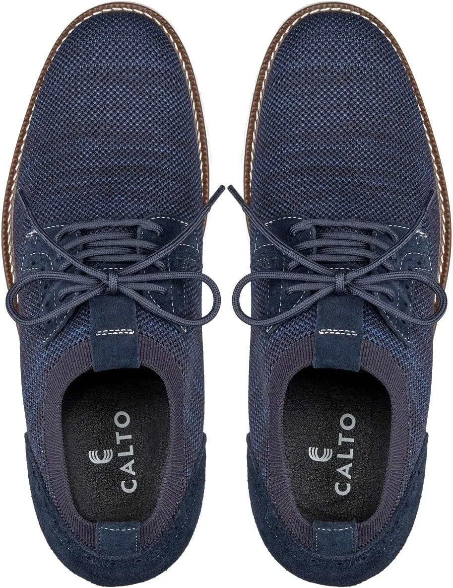 CALTO Men's Invisible Height Increasing Elevator Shoes - Navy Lightweight Lace-up Casual Derby - 3.2 Inches Taller - J1507 - Size 10.5 D(M) US