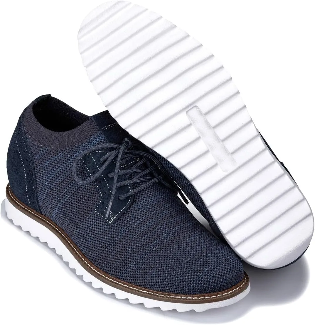 CALTO Men's Invisible Height Increasing Elevator Shoes - Navy Lightweight Lace-up Casual Derby - 3.2 Inches Taller - J1507 - Size 10.5 D(M) US