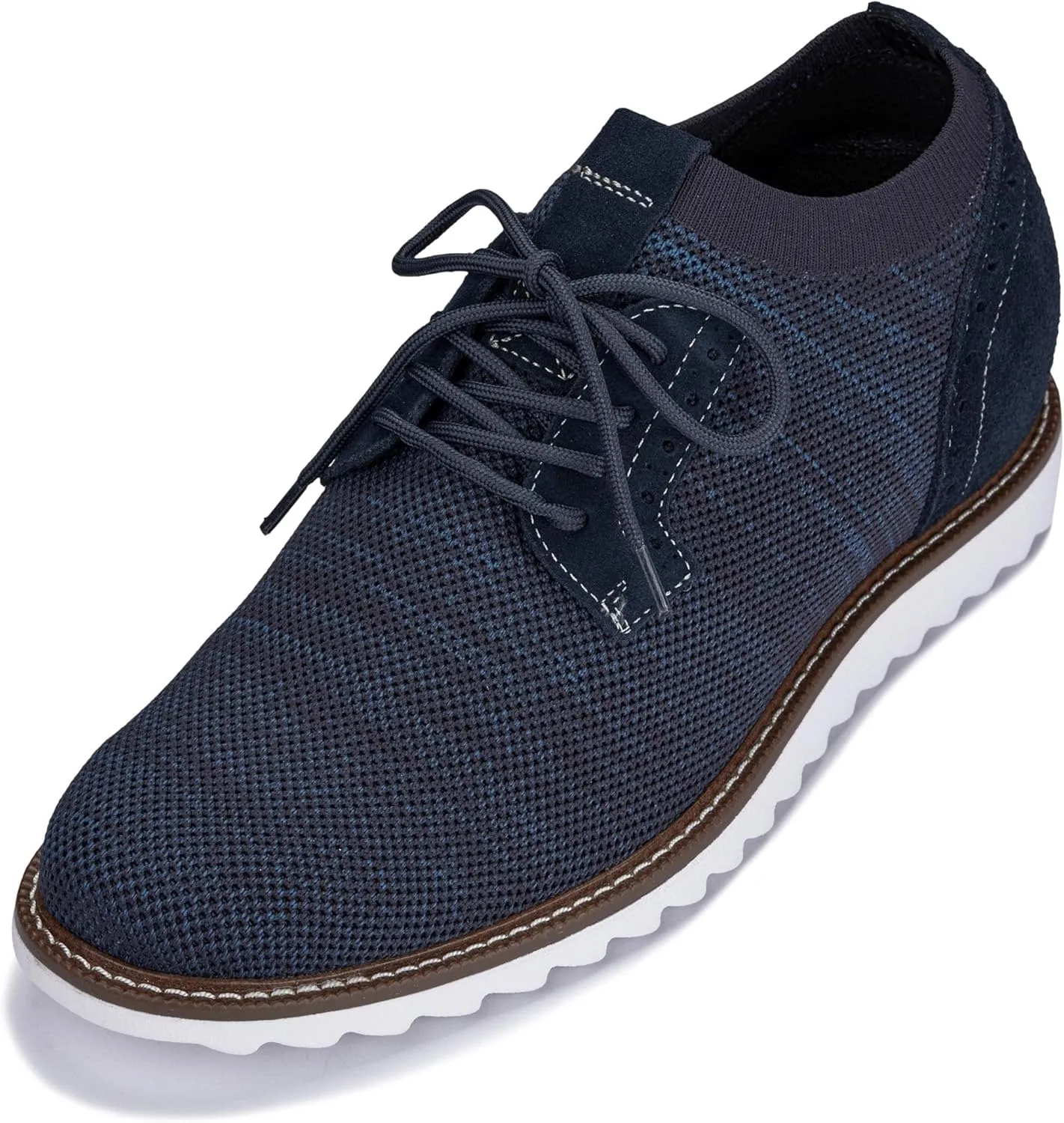 CALTO Men's Invisible Height Increasing Elevator Shoes - Navy Lightweight Lace-up Casual Derby - 3.2 Inches Taller - J1507 - Size 10.5 D(M) US