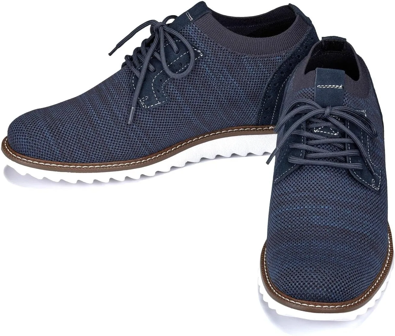 CALTO Men's Invisible Height Increasing Elevator Shoes - Navy Lightweight Lace-up Casual Derby - 3.2 Inches Taller - J1507 - Size 10.5 D(M) US
