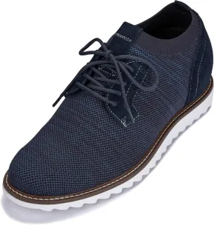 CALTO Men's Invisible Height Increasing Elevator Shoes - Navy Lightweight Lace-up Casual Derby - 3.2 Inches Taller - J1507 - Size 10.5 D(M) US