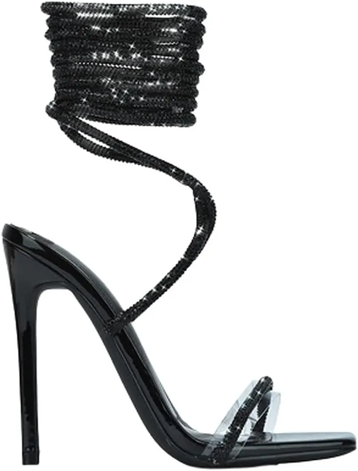 Cape Robbin Women's Rhinestone Lace Up High Heel Sandals