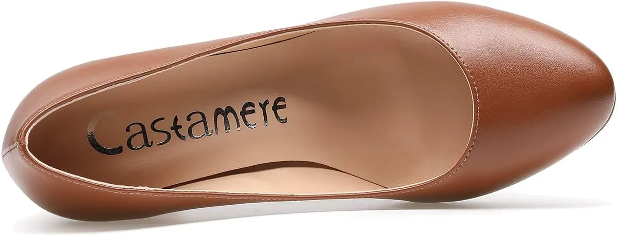 Castamere Women's High Heels Round Toe Slip-On Pumps Block Heel 8CM