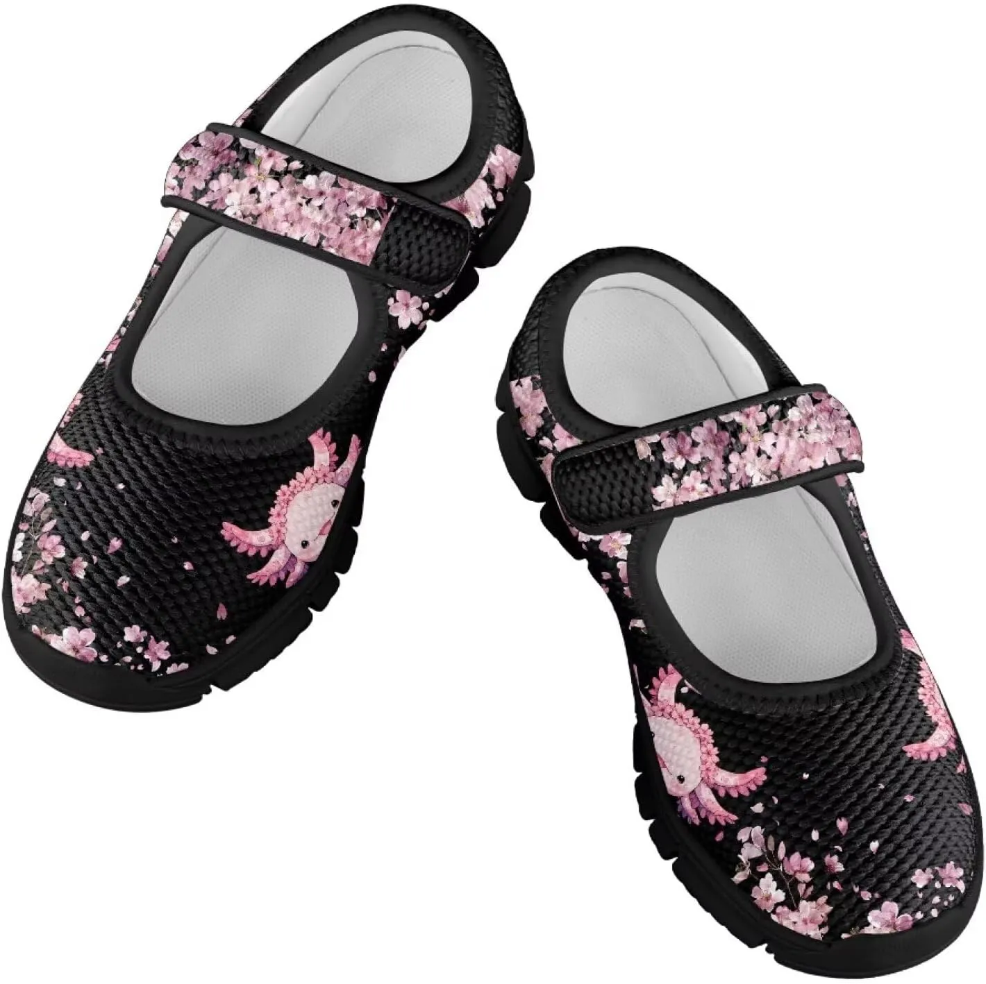 Children's Cartoon Single Buckle Sneaker,Girls Comfort Breathable Mesh Casual Shoes,Low-top Flat Shoes,Black Sole