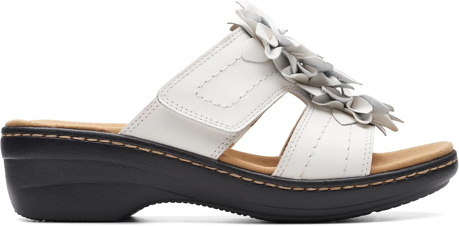 Clarks Women's Merliah Raelyn Slide Sandal, White Leather, 9.5 Narrow