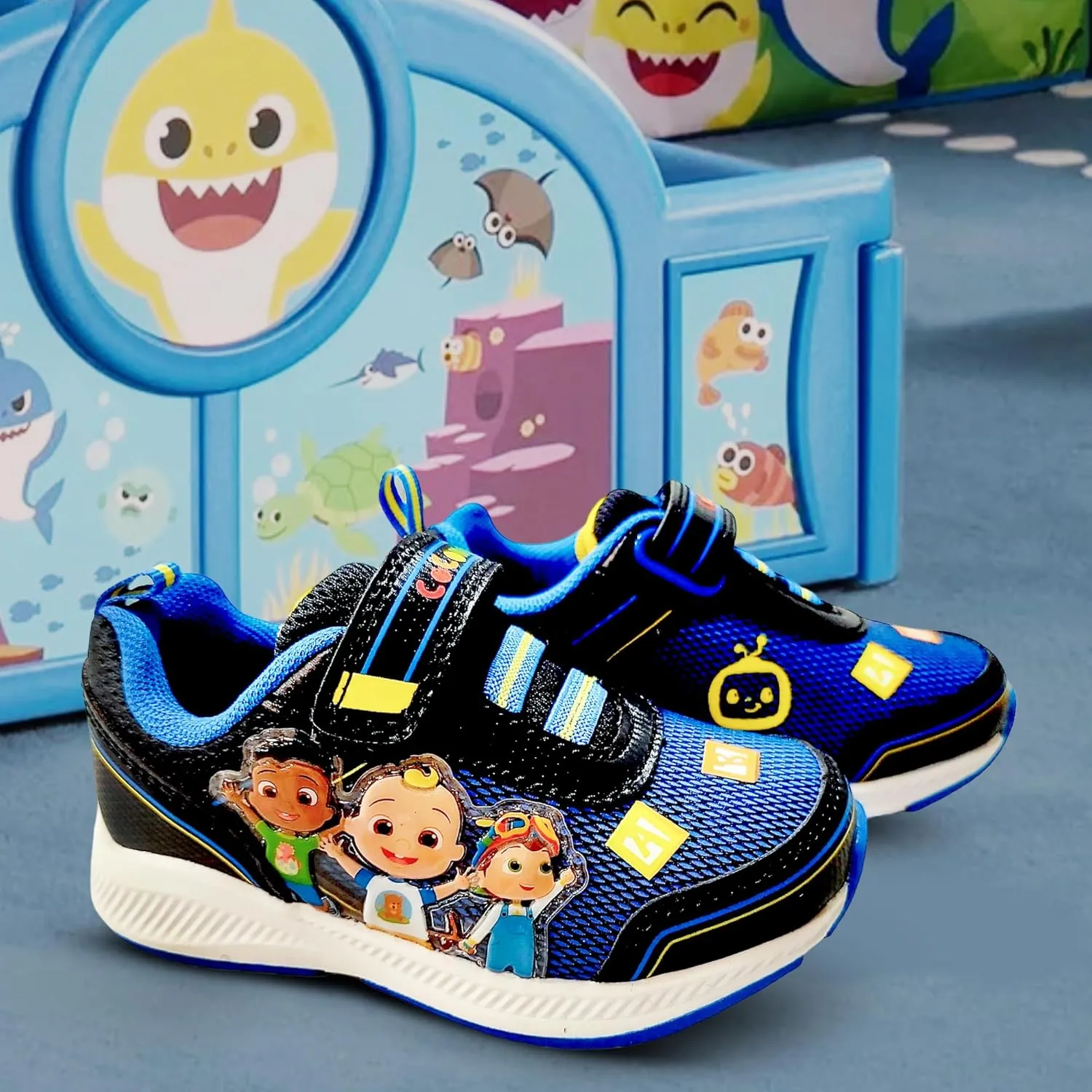 Cocomelon Boy's Lighted Athletic Sneaker Light Up Shoes Children W/Adjustable Strap