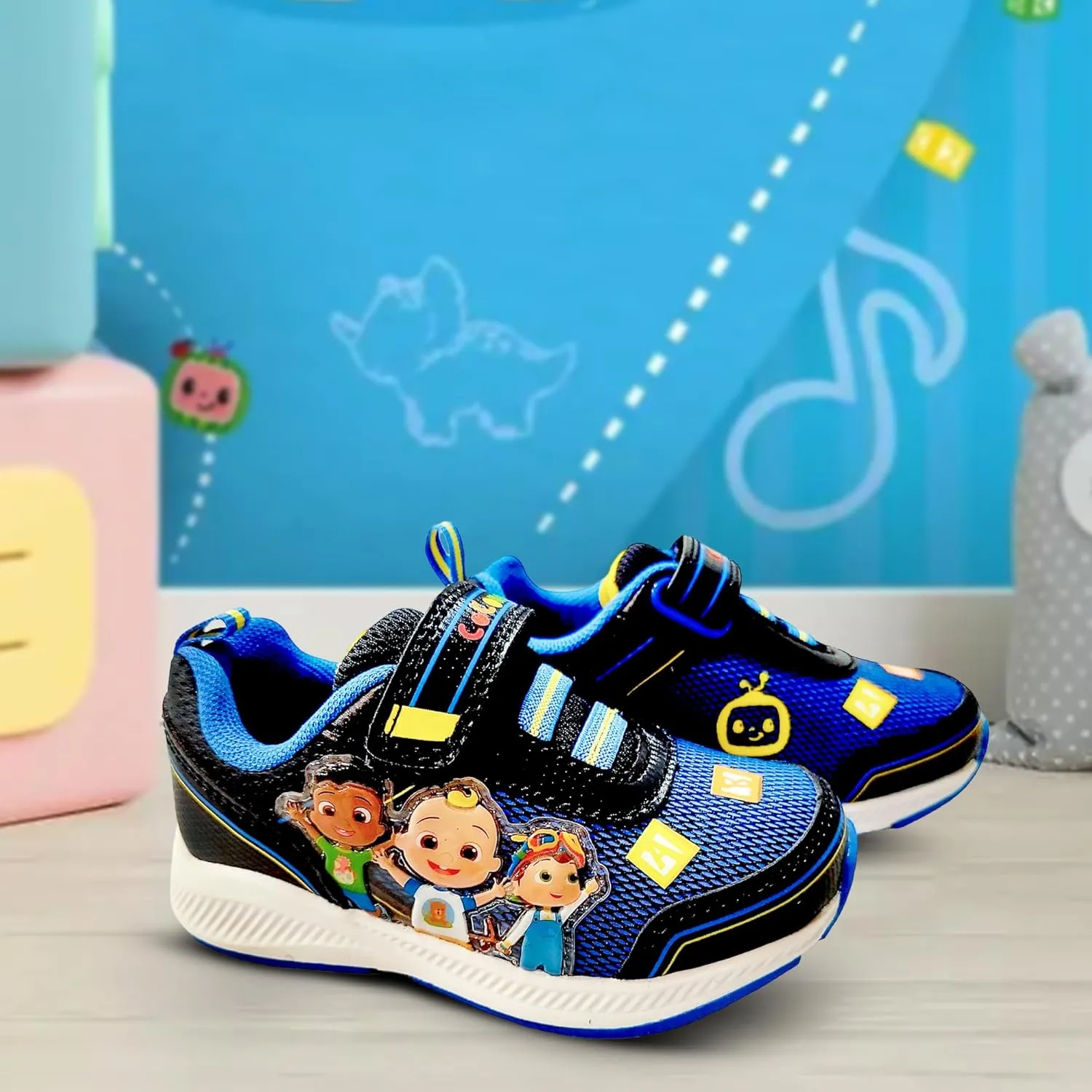 Cocomelon Boy's Lighted Athletic Sneaker Light Up Shoes Children W/Adjustable Strap