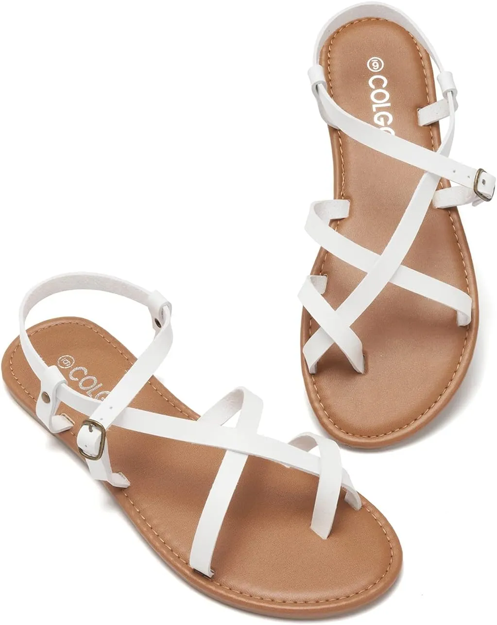 Colgo Women's Summer Strappy Flat Sandals, Adjustable Casual Fisherman Sandal with Open Toe Slingback Gladiator Sandals