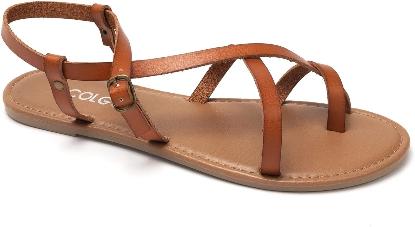 Colgo Women's Summer Strappy Flat Sandals, Adjustable Casual Fisherman Sandal with Open Toe Slingback Gladiator Sandals