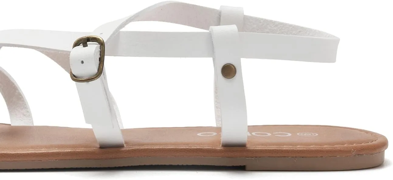 Colgo Women's Summer Strappy Flat Sandals, Adjustable Casual Fisherman Sandal with Open Toe Slingback Gladiator Sandals