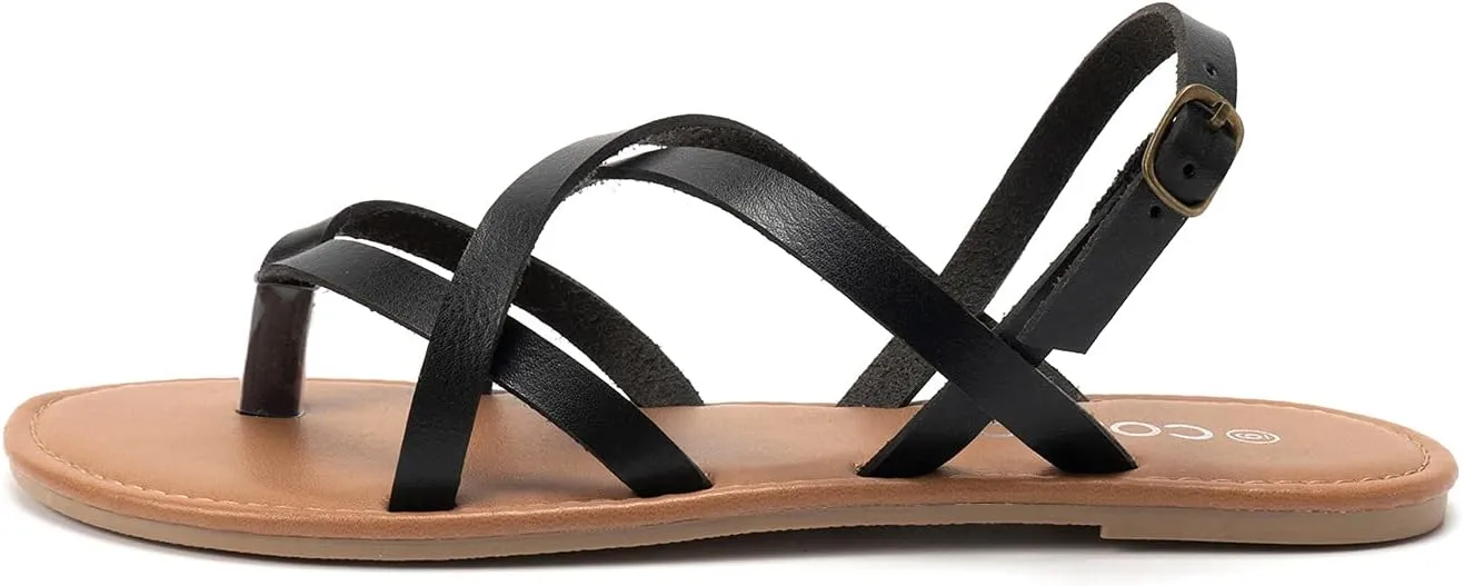 Colgo Women's Summer Strappy Flat Sandals, Adjustable Casual Fisherman Sandal with Open Toe Slingback Gladiator Sandals