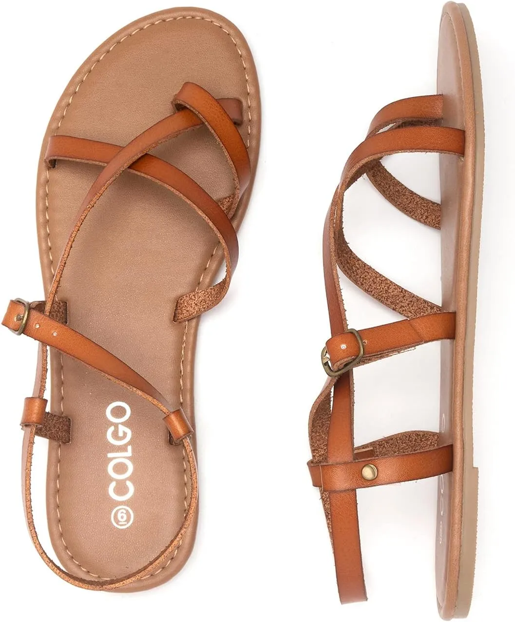 Colgo Women's Summer Strappy Flat Sandals, Adjustable Casual Fisherman Sandal with Open Toe Slingback Gladiator Sandals