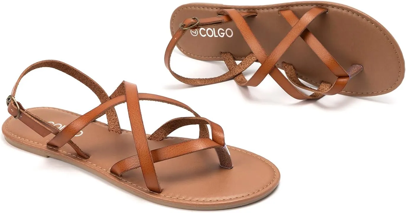 Colgo Women's Summer Strappy Flat Sandals, Adjustable Casual Fisherman Sandal with Open Toe Slingback Gladiator Sandals